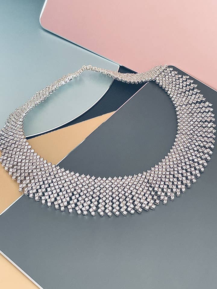 EVANGELINE - 16" Small 1000s Round CZ Necklace In Silver for wholesale by JohnnyB Jewelry