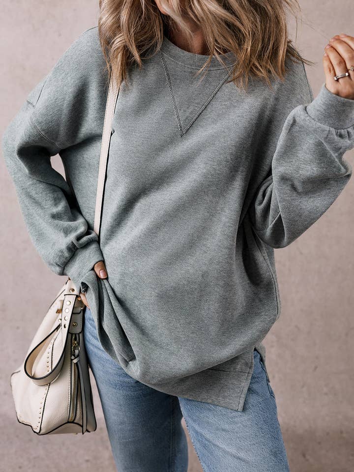 Medium Grey Side Split Drop Shoulder Oversized Sweatshirt for wholesale on Faire3