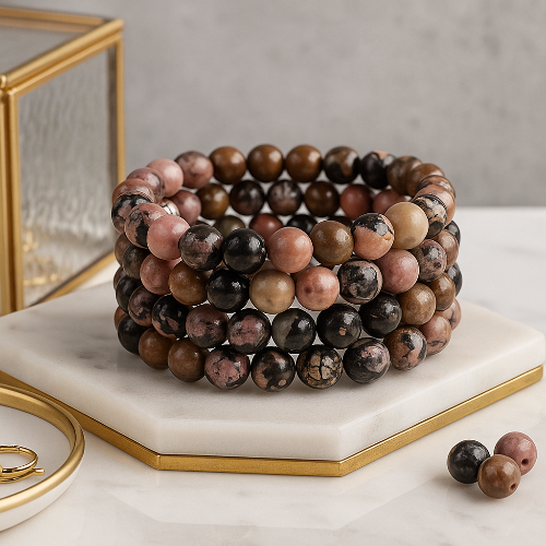 Crystals and Sun Signs - Wholesale Beaded Bracelet - Rhodonite Gemstone Bead Bracelet | The Stone of Self Love1