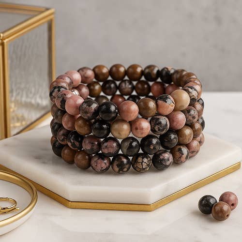Crystals and Sun Signs - Wholesale Beaded Bracelet - Rhodonite Gemstone Bead Bracelet | The Stone of Self Love1