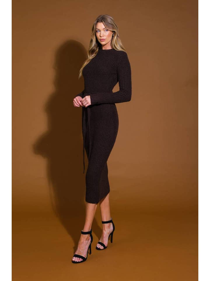 A sweater knit midi dress - ISW5236 BROWN for wholesale on Faire