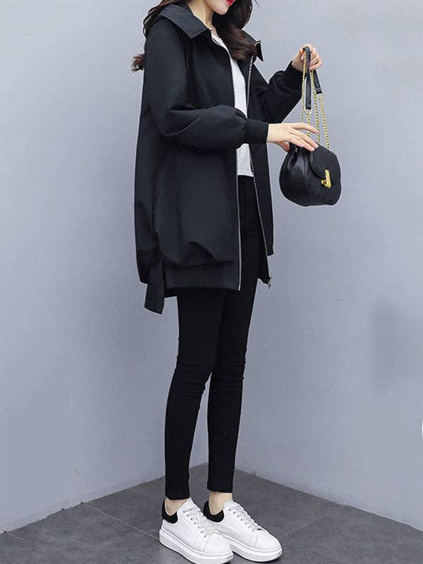 Sheer Trend - Venta al por mayor Sudadera con capucha - Mujer - Ropa exterior casual holgada de manga larga con cremallera plisada de 4 colores11