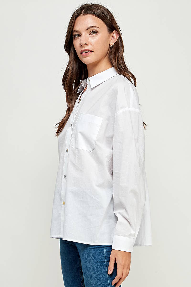 FUN2FUN - Wholesale Button Down Shirt - Women's - POPLIN COTTON BUTTON DOWN POCKET SHIRT11