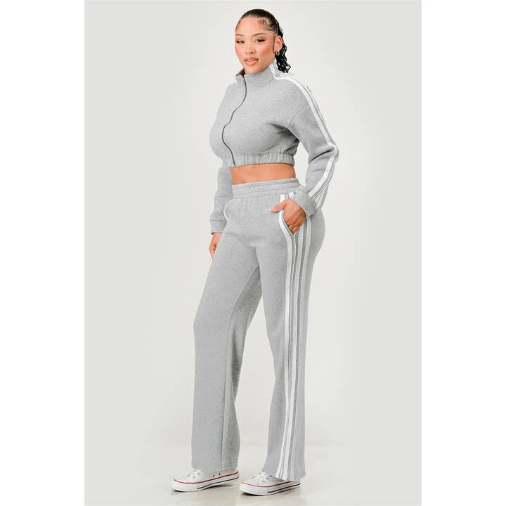 Black Pearl Clothing - Wholesale Top & Pant Set (NOT Loungewear) - Women's - ZIP FRONT CROPPED FLEECE SET1