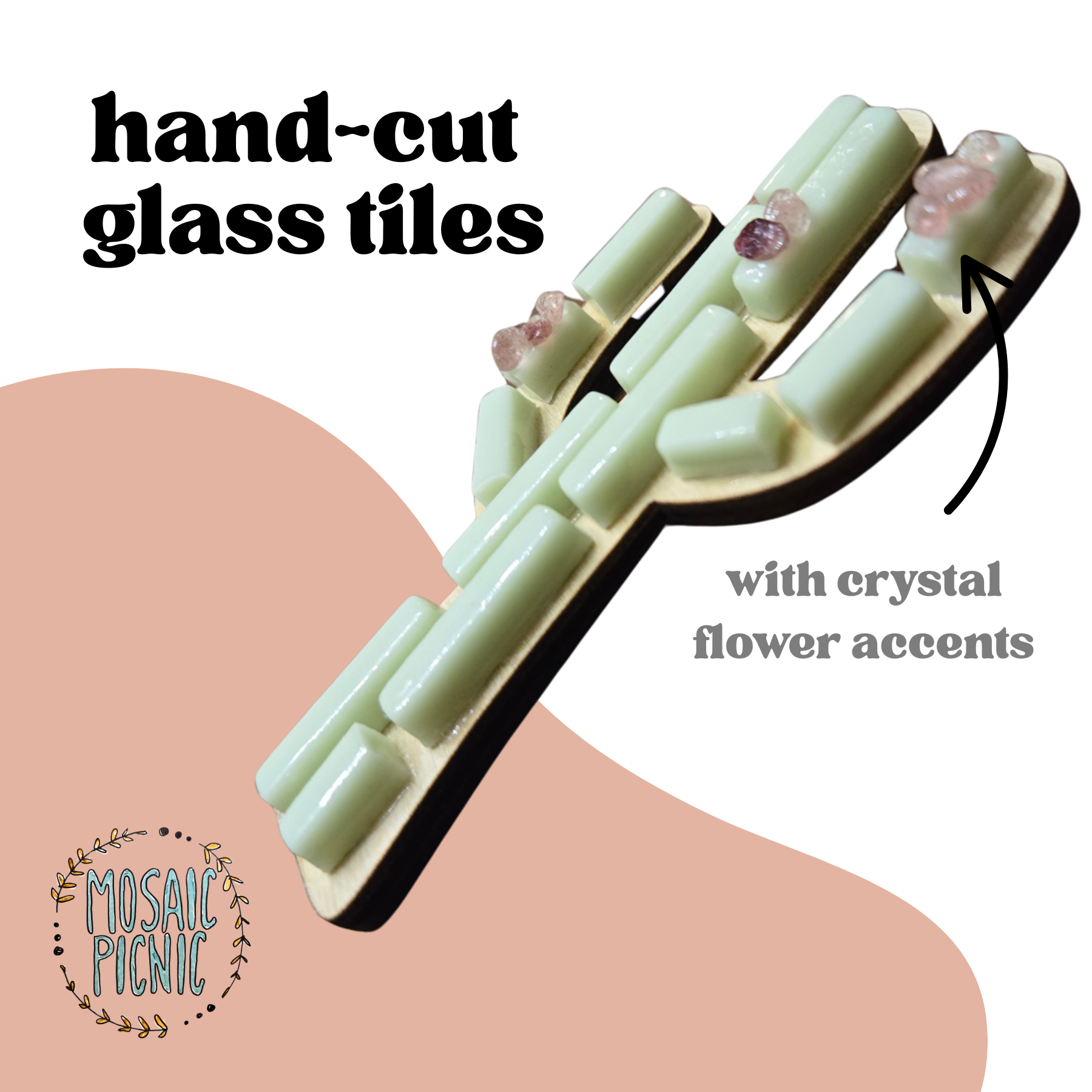 Mosaic Picnic - Wholesale Magnet - Mosaic DIY Crarft Kit: Cactus with Glass Tiles and Crystals2