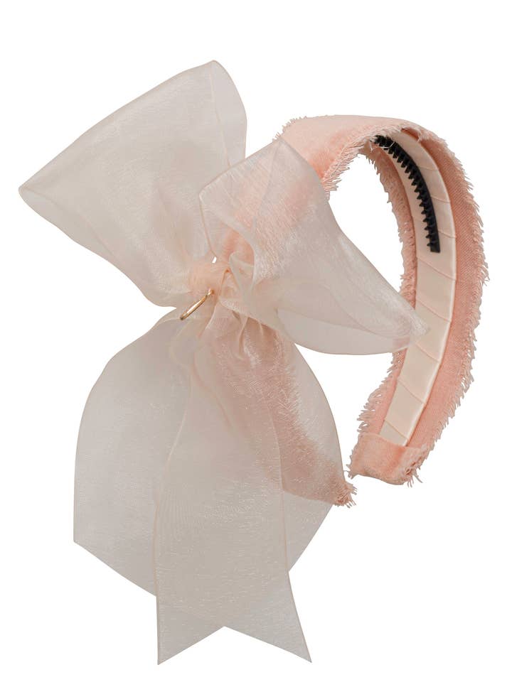 Belle Organza Fringe hoofdband - roze zalm (handgemaakt in de VS!) voor wholesale door Project 6 NY Kids