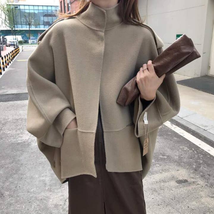 Whisper Mint - Wholesale Trench Coat - Women's - Vintage Christmas Loose Batwing Sleeve Cape Coat