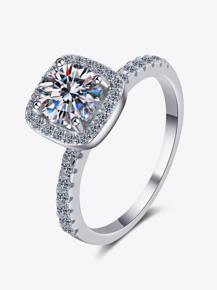 Moissanite vierkante haloring van 2 karaat (gerhodineerd op puur sterling zilver) voor wholesale door Sparkala