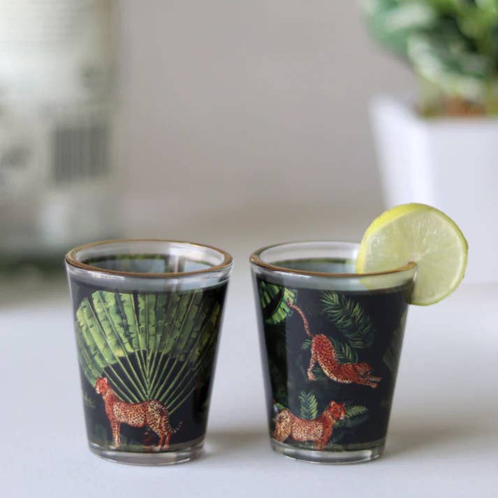 Set de 4 vasos de chupito con estampado de leopardo para venta al por mayor de Kudrati LLC