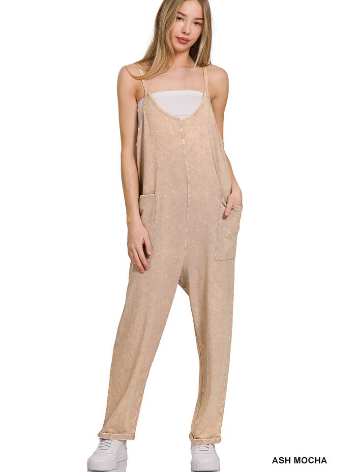 42POPS - Wholesale Overalls - Women's - '..._ Washed Spaghetti Straps Overalls W/ Pockets