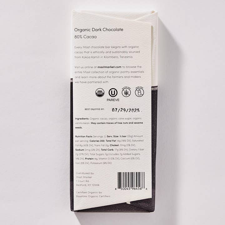 Mast - Wholesale Chocolate Bar - Organic Dark Chocolate 80% Cacao