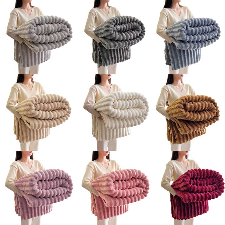 FLUFFERY - Wholesale Throw Blanket - Stripe Fleece Throw – Ultra Plush Ribbed Blanket with 1.6" Wide Channel Texture0