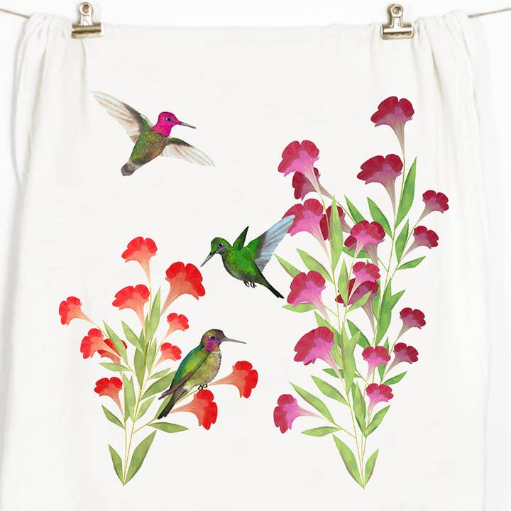 Hummingbird Garden Tea Towel for wholesale by Honey Brush Design®