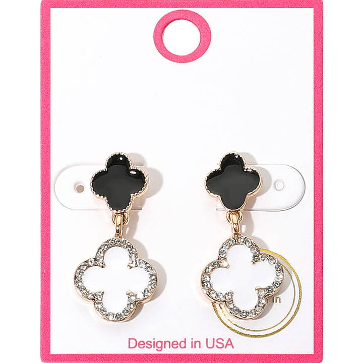 Rhinestone Accented Quatrefoil Drop Earrings for wholesale by Sensibling Corp.