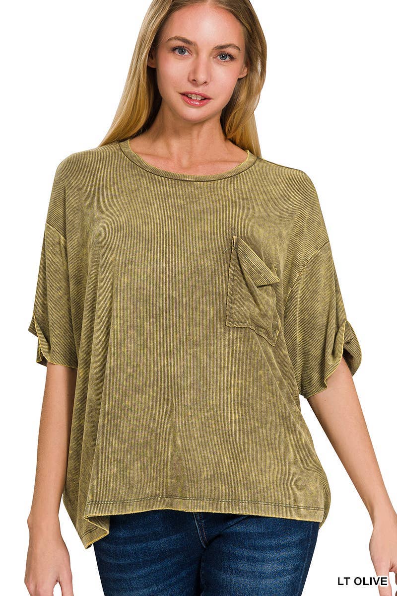 Vanilla Monkey - Vente Haut en maille – femme - Top côtelé à manches courtes et col rond délavé2