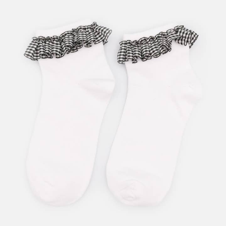SO253-036BU - White ankle socks with Vichy pattern lace pour la vente par Bizou