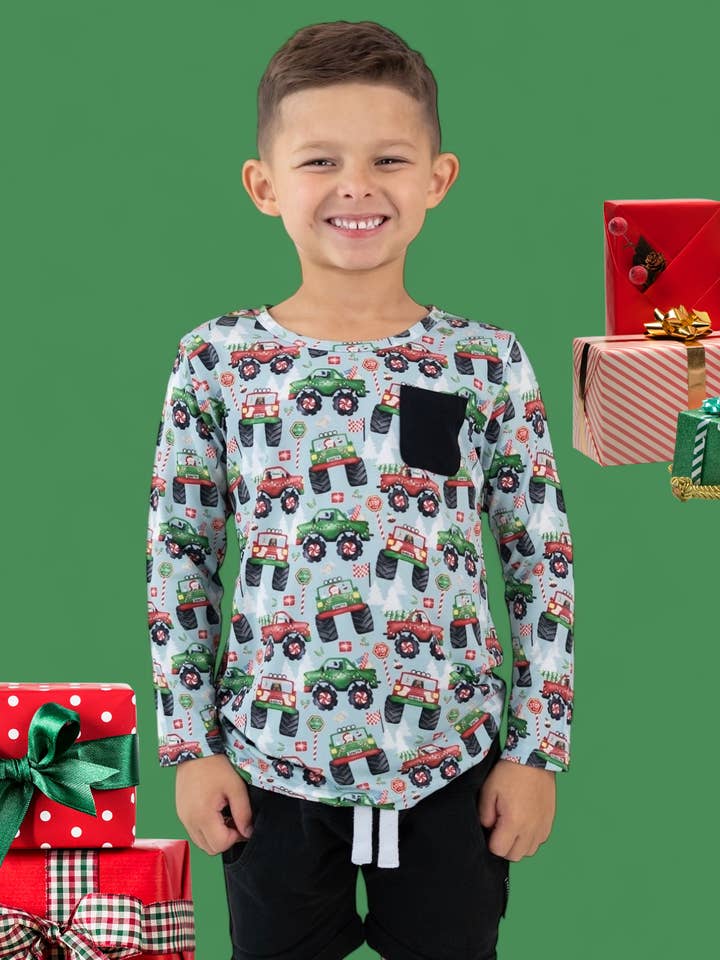 REVVED UP FOR CHRISTMAS DREAM LONG SLEEVE POCKET TEE for wholesale by Dream Big Little Co.