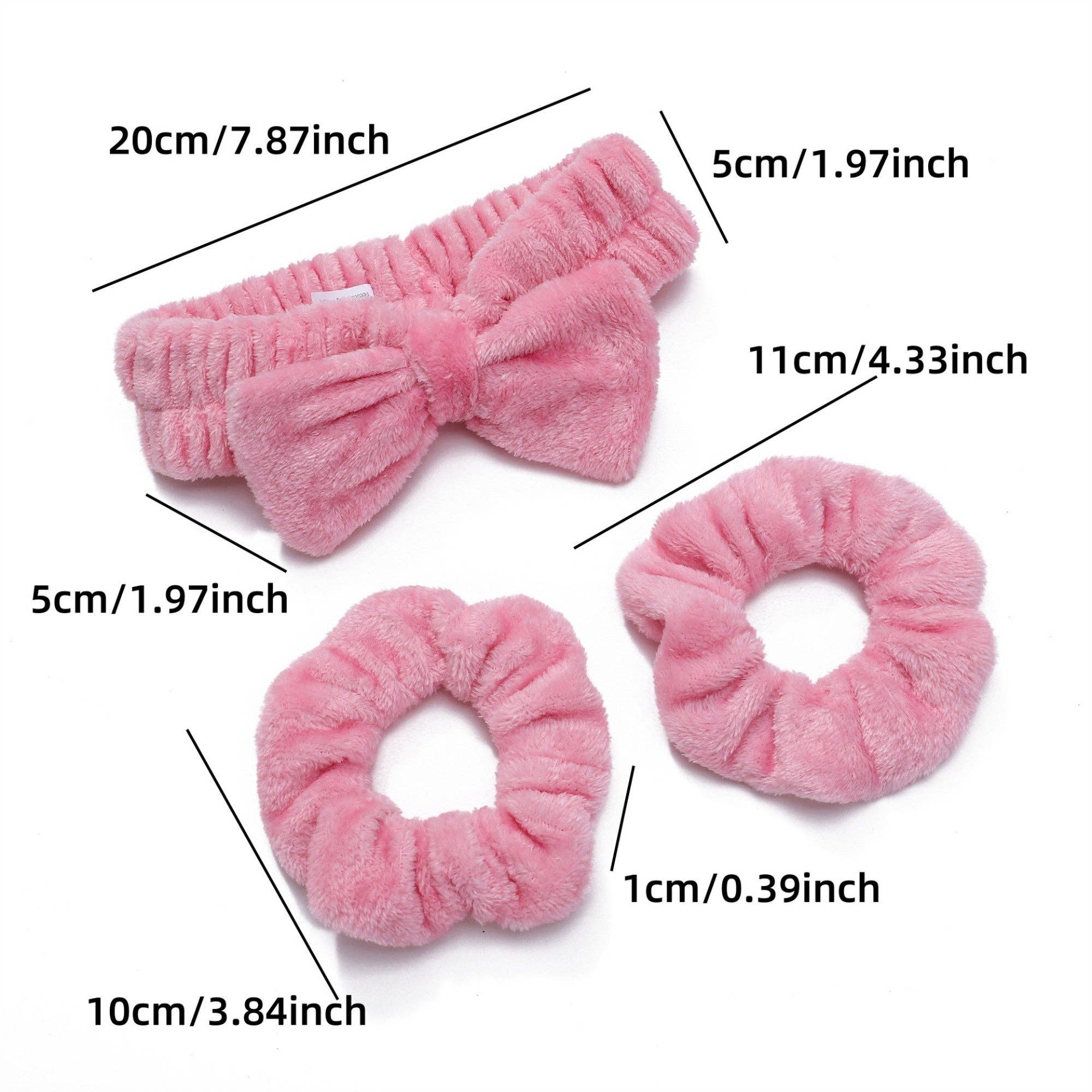 Rose Ensemble bandeau et bracelets en peluche pour le lavage du visage en vente sur Faire2