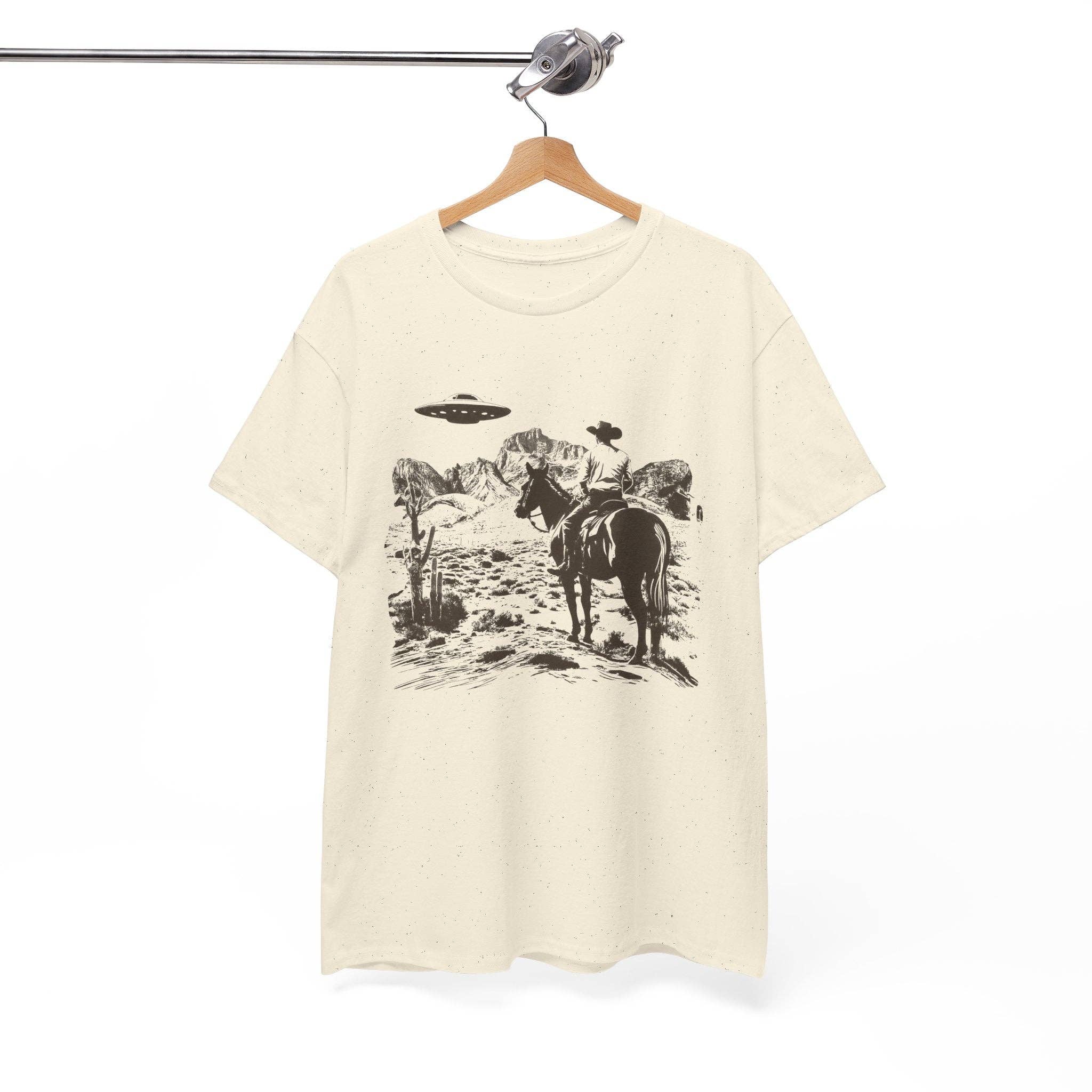KILLER RETRO - Wholesale Screen Printed T-Shirt - Unisex - Retro UFO and Cowboy Western Graphic Tee.0