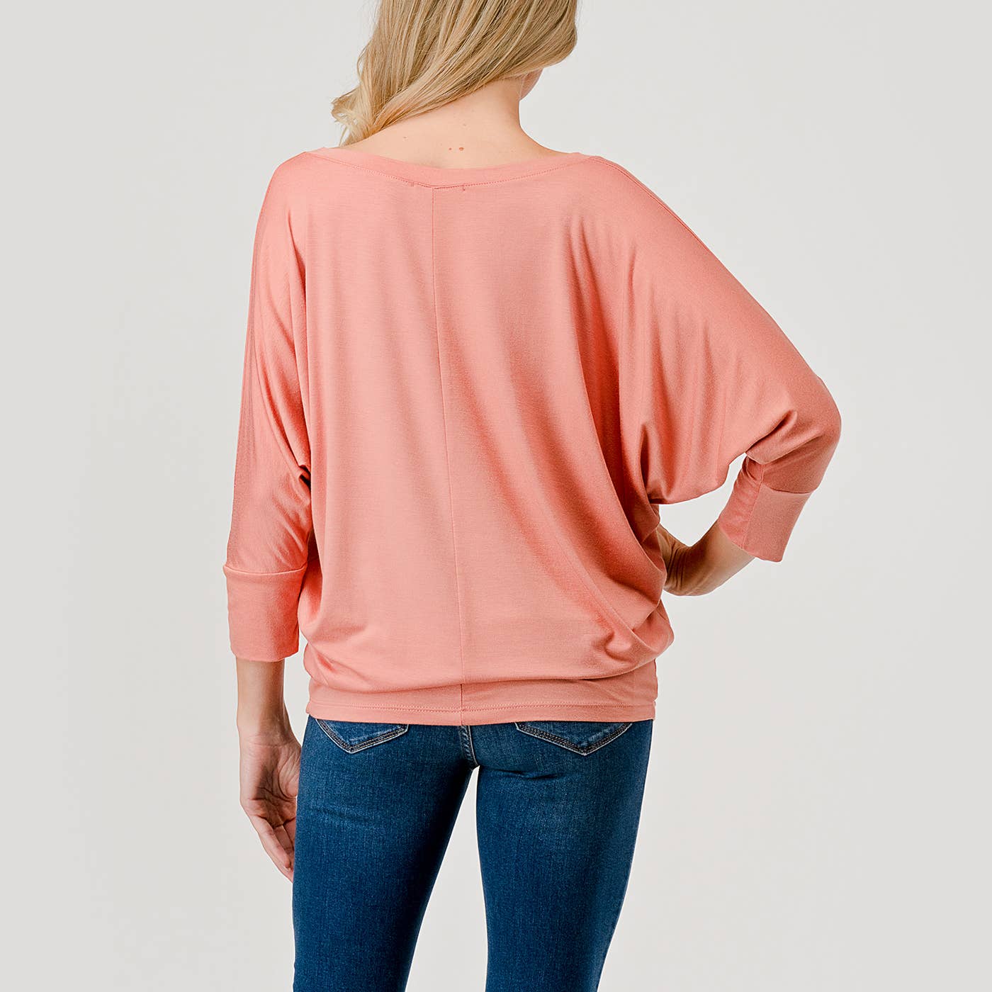 Heimious - Wholesale Knit Top - Women's - 3/4 Dolman Sleeve V-neck Modal Jersey Top, 257393