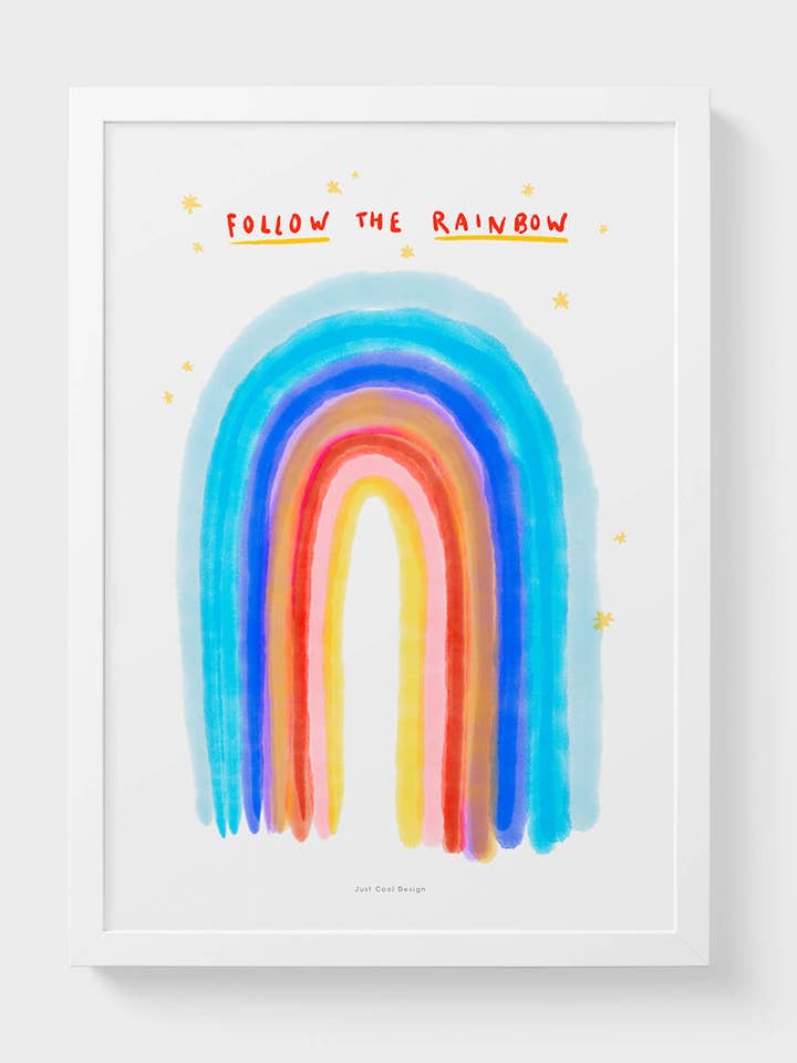 Volg de Regenboog | A4–A3 Kleurrijke Regenboog Print voor wholesale door Just Cool Design