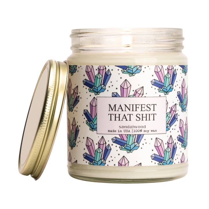 Funny Candle - 100% Natural Soy, 9oz - Manifest That Shit for wholesale by Moonlight Makers