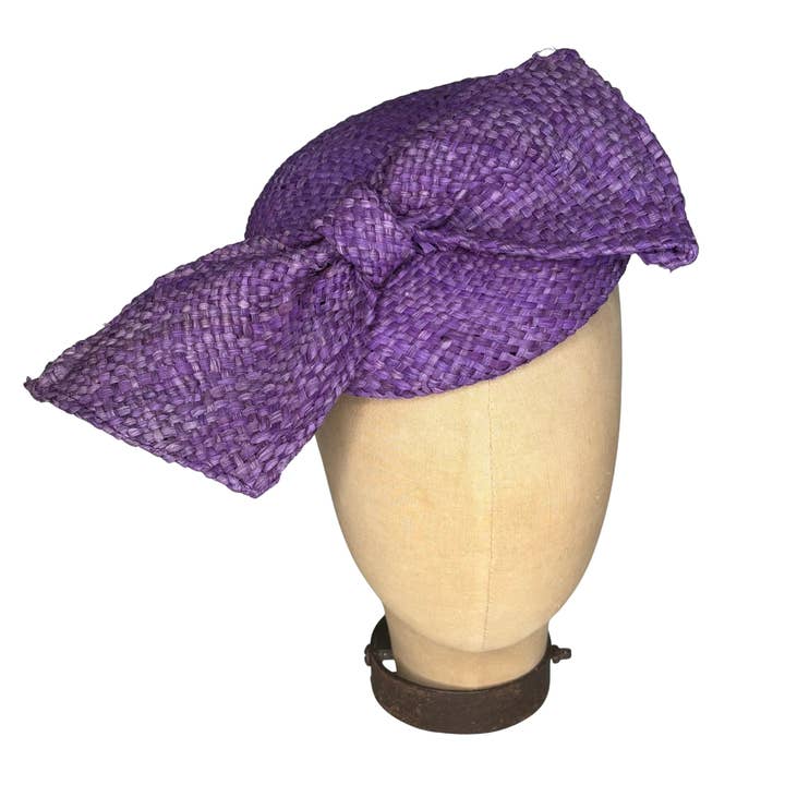 Fascinador Roxo com Laço de Palha por atacado de Kathy Jeanne Millinery