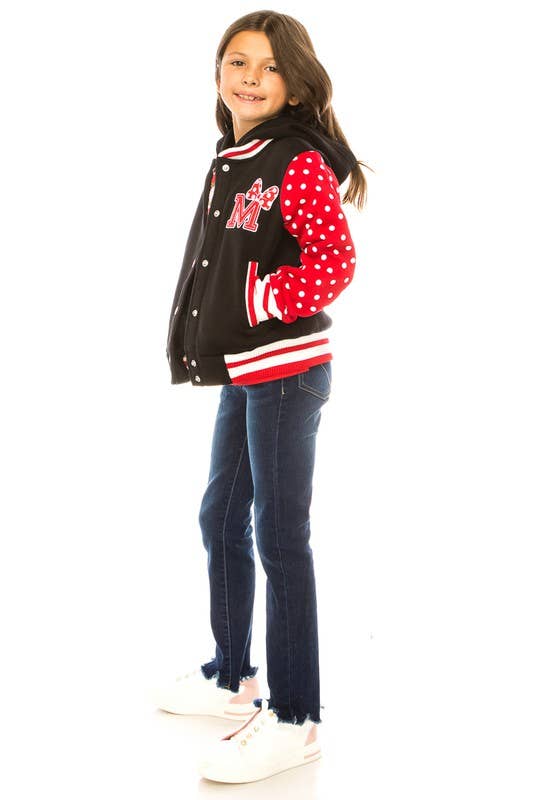 Unik – wholesale Varsity- och baseballjackor – Dam – Flickors Prickiga Varsity Fleece Huvtröja Jacka 2-41