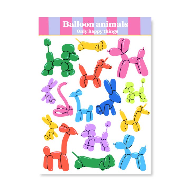 Stickervel Balloon animals A6 for wholesale by Only Happy Things Stationery