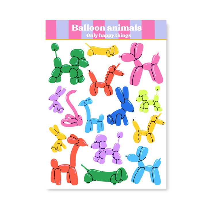 Stickervel Balloon animals A6 for wholesale by Only Happy Things Stationery