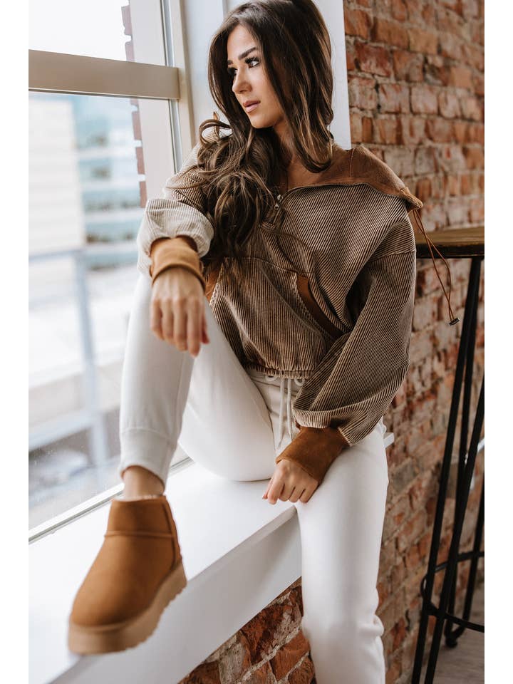 Chestnut Matty Corduroy Hoodie | S-XL for wholesale on Faire