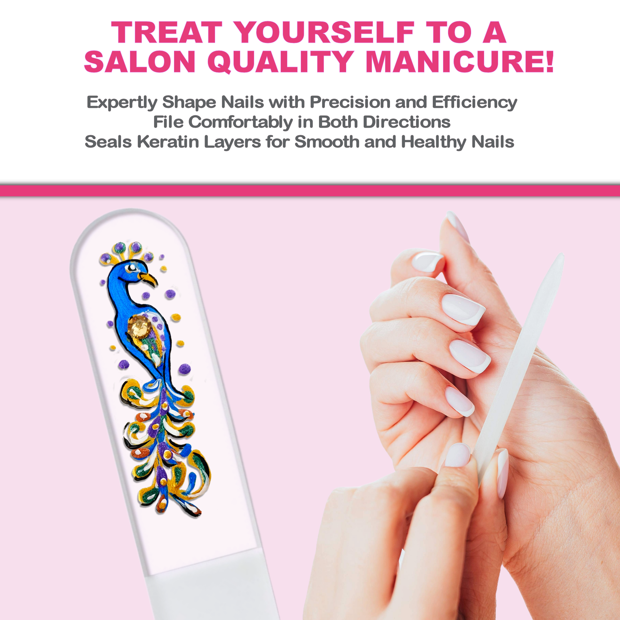 Classy Nail Files - Wholesale Nail File - Peacock Bird Swarovski Gem Hand Painted Crystal Nail File6