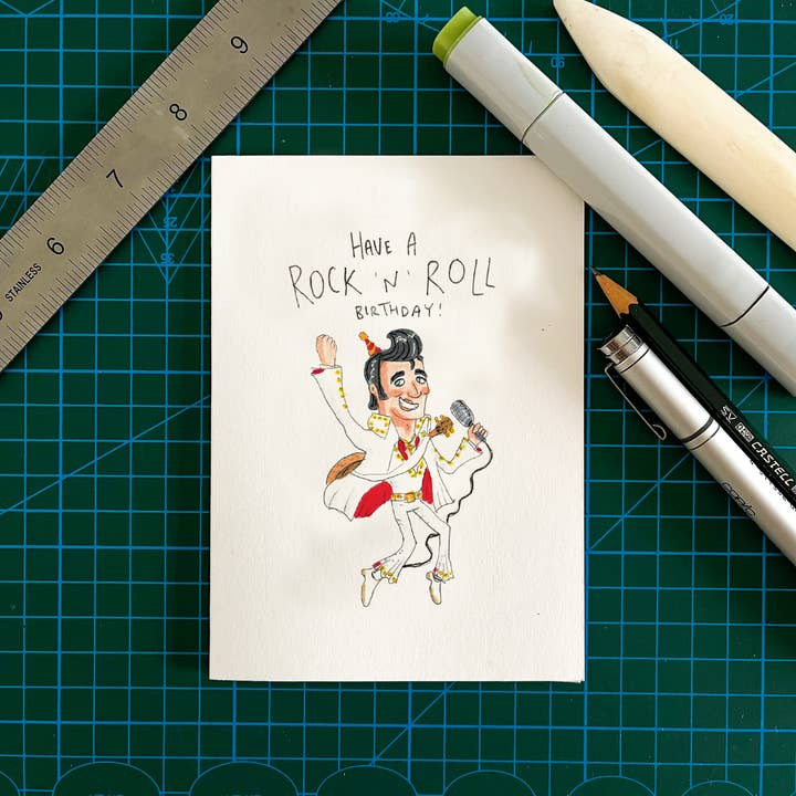 Well Drawn – postal de parabéns por atacado – Tenha um Aniversário Rock N Roll1