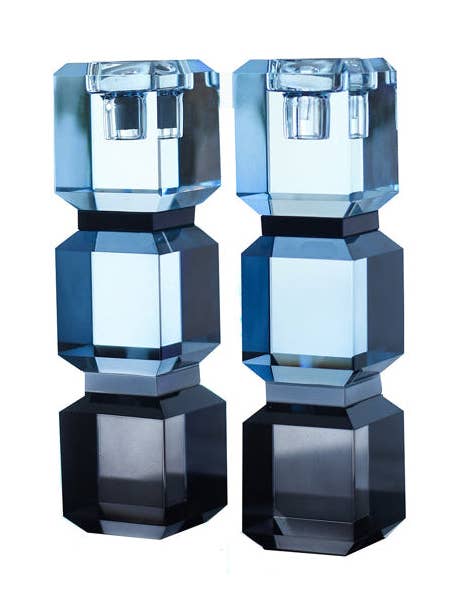 Bougeoirs en blocs de couleur bleu ardoise pour la vente par Allison Pearl Design