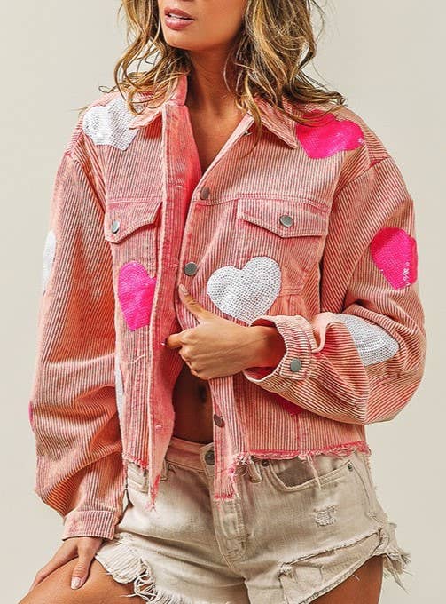 HIDDENBRAND - Wholesale Jacket - Women's - Love Sequins With Loose Corduroy Fleece Jacket5