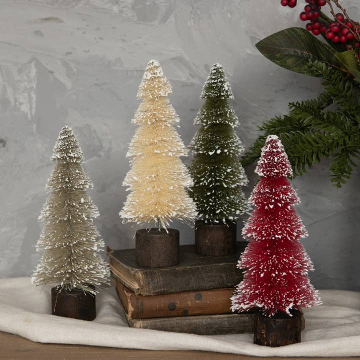 SET/ 4 - 8.75" CLASSIC SNOWY CHRISTMAS BOTTLEBRUSH TREES for wholesale by Ragon House