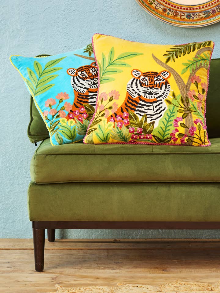 Tiger Velvet Cushion Cover for wholesale by Namaste