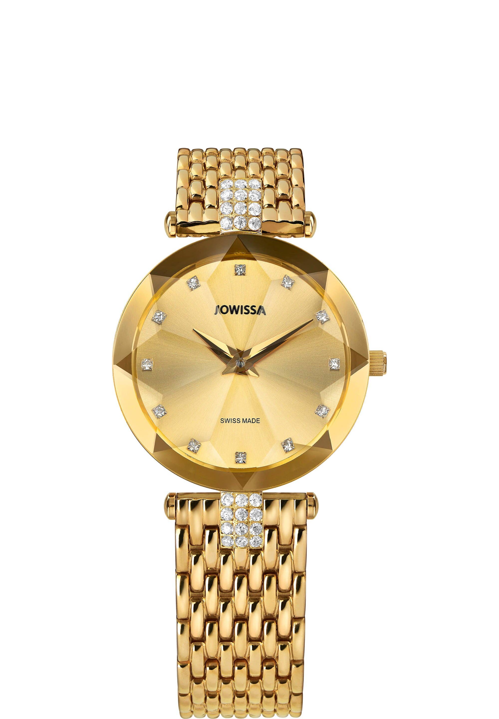 Gold Green Swiss Woman Watch 29mm Facet Strass J5.497.M