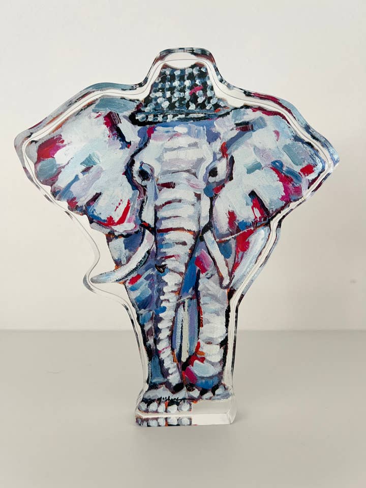 "Al-ephant" acrylic shelfie for wholesale by Chelsea McShane Art