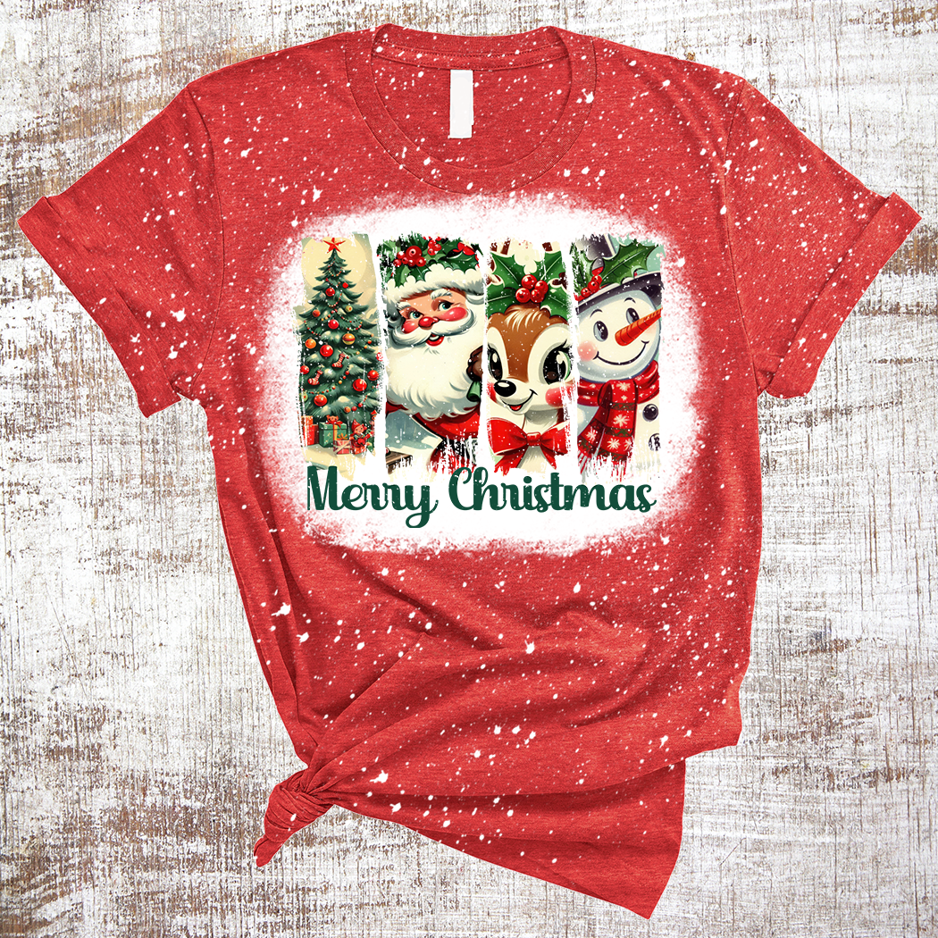 Sweet Tees - Wholesale T-Shirt (Graphic) - Women's -  Merry Christmas Cartoon Holiday Sublimation Bleached Tee0