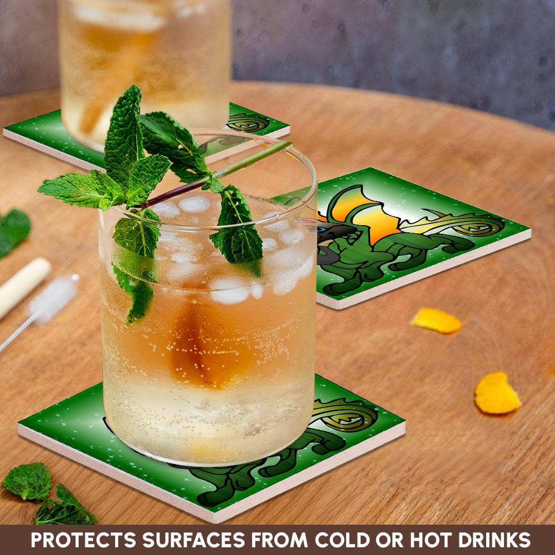 3dRose - Wholesale Coasters - 3dRose, Image of Cartoon Beautiful Chinese Dragon Smoking A Pipe, Coaster2