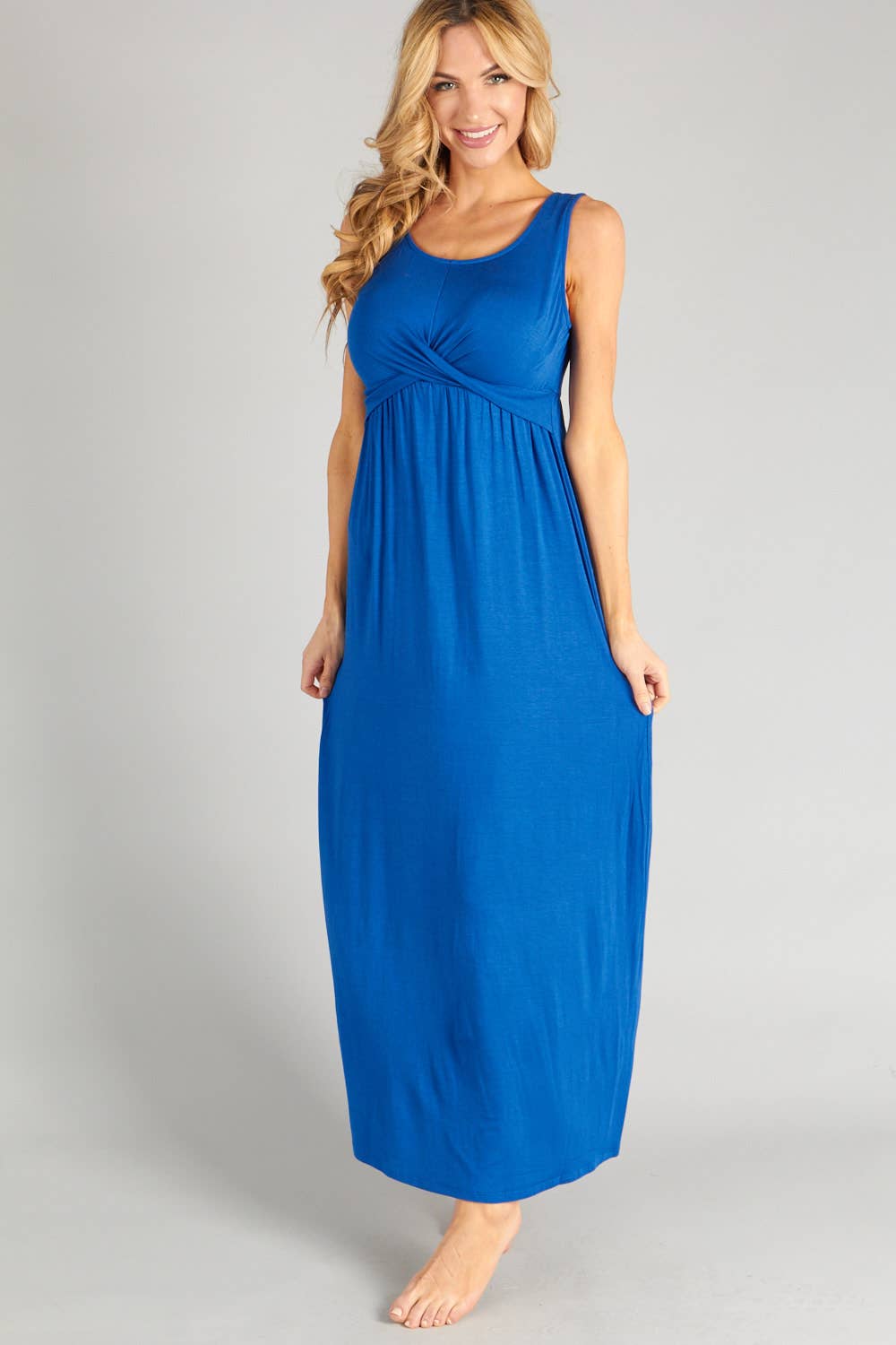 BLEU ROYAL [✨VENTE SPÉCIALE] Robe longue en spandex de rayonne unie - #T1450DV en vente sur Faire0
