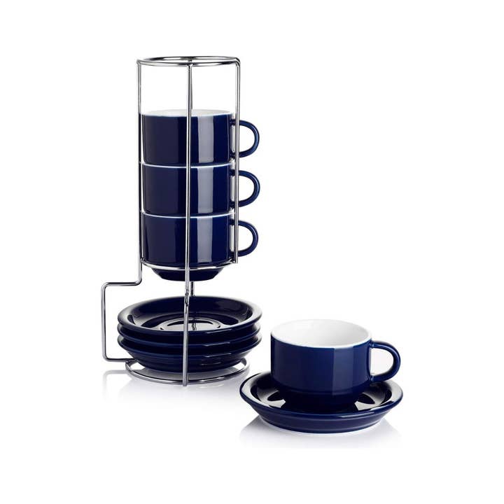 Sweese - Wholesale Coffee/Tea Cup - 4 Ounce Porcelain Espresso Cups with Saucers and Stand