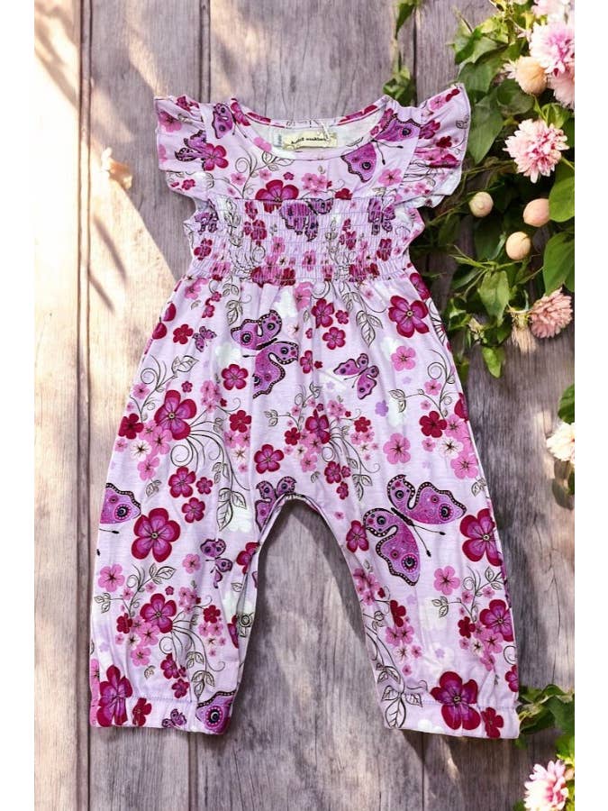luluclothes - Wholesale Jumpsuit - Baby - Butterflies & flowers smocked jumpsuit/romper XCH0999-21H