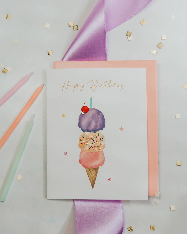 Lavender Vines - Wholesale Birthday Card - 'Cherry on Top' Ice Cream Birthday Greeting Card1