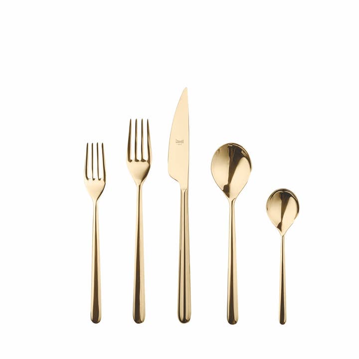 Linea Oro 5-piece Flatware Set for wholesale by Mepra USA INC