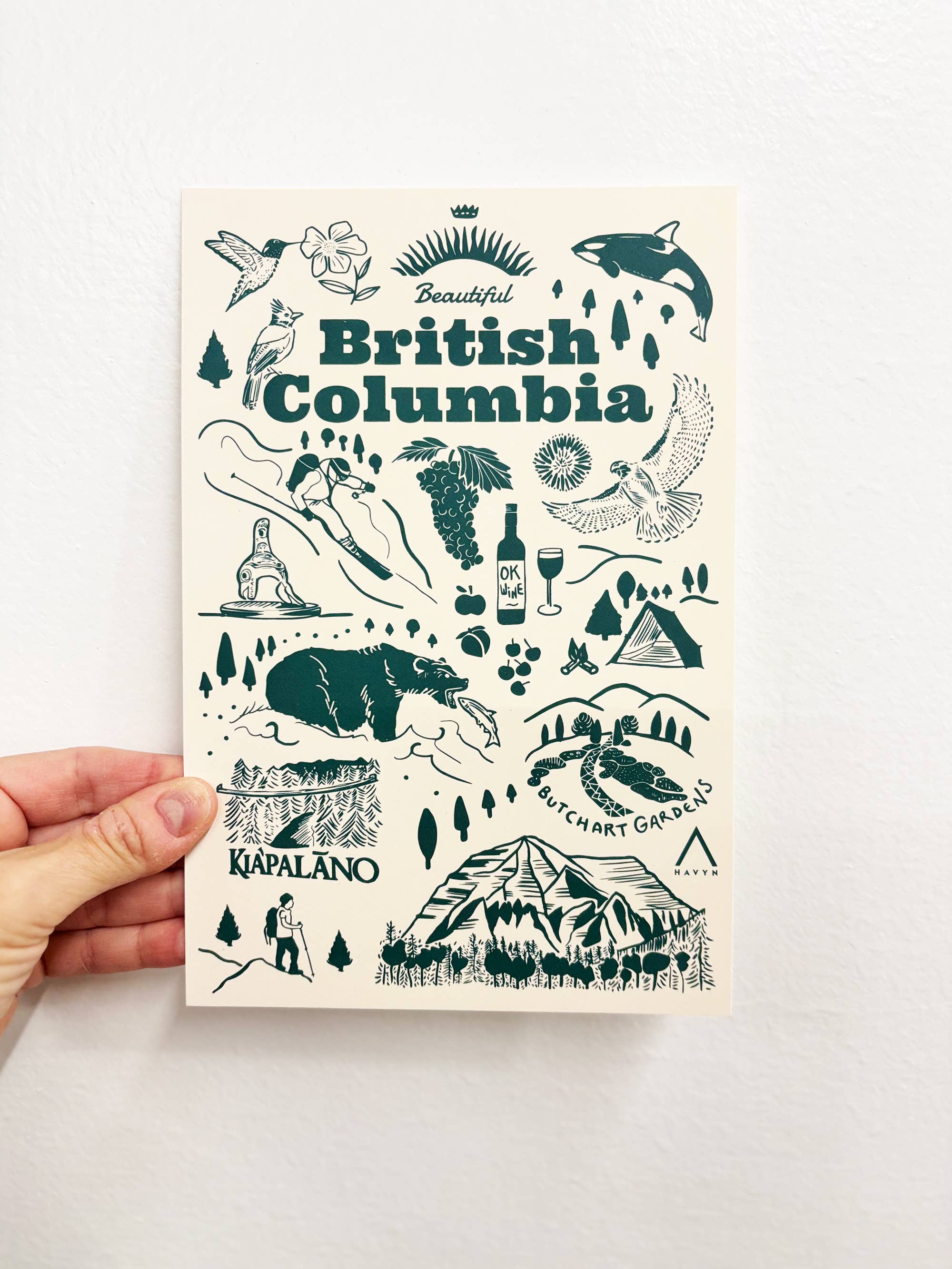 HAVYN - Vente Cartes postales - Carte postale 6x9 des symboles de la Colombie-Britannique, Canada