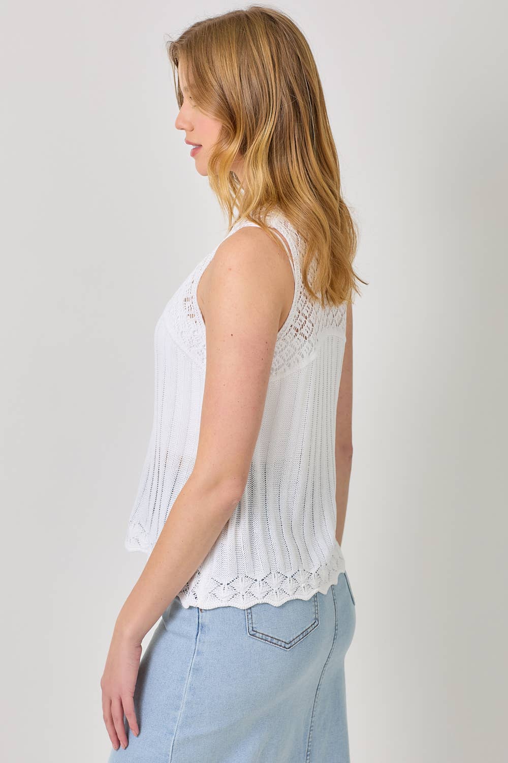 Mystree - Wholesale Knit Top - Women's - 60948 Crochet Yoke Sleeveless Sweater Top 10