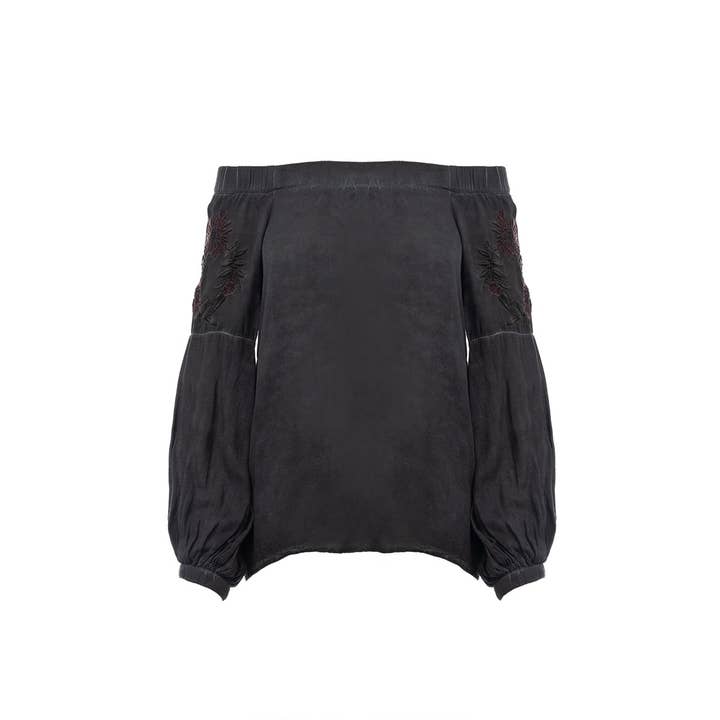 Naked Zebra Rack - Wholesale Blouse - Women's - Embroidered Off Shoulder Pigment Dyed Blouse2