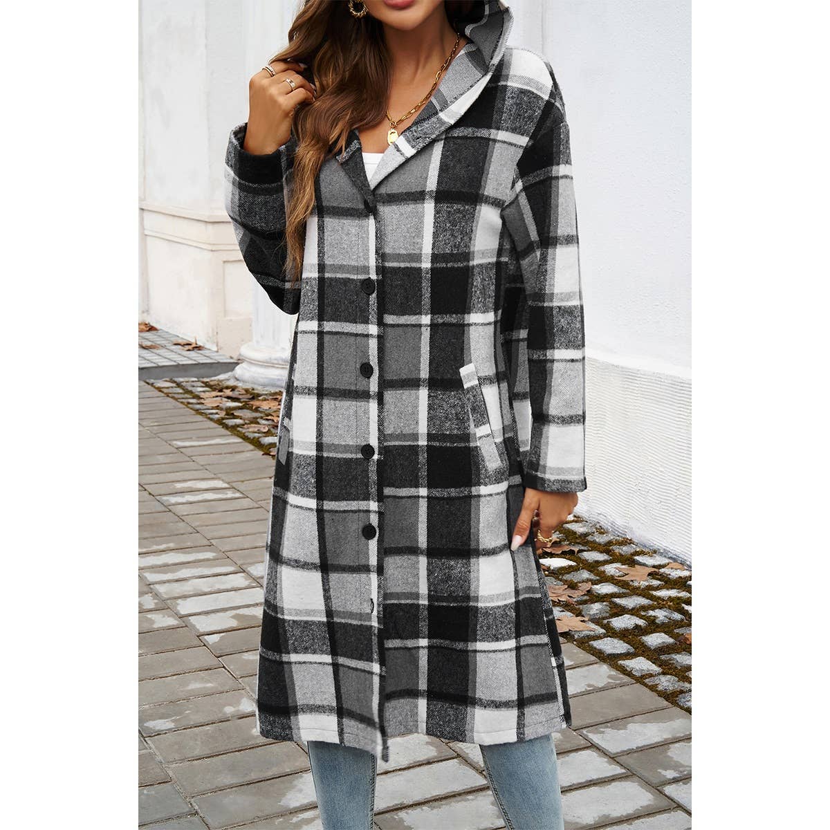 Supreme Fashion - Wholesale Trench Coat - Women's - Plaid Print Button Down Lapel Collar Trendy Coat6